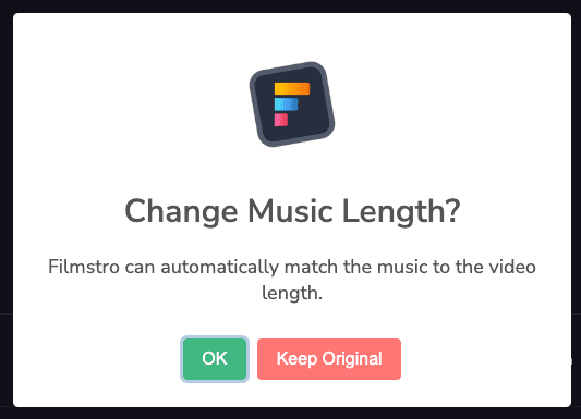 Screenshot from the Filmstro app, matching music to video length
